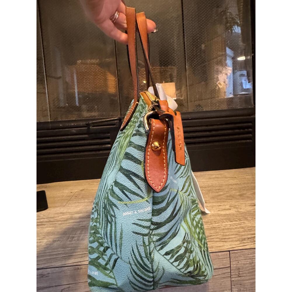 Dooney & Bourke Tropical Fern Satchel Handbag Sky Blue Green (11.5x9x6 inches) - Picture 4 of 14